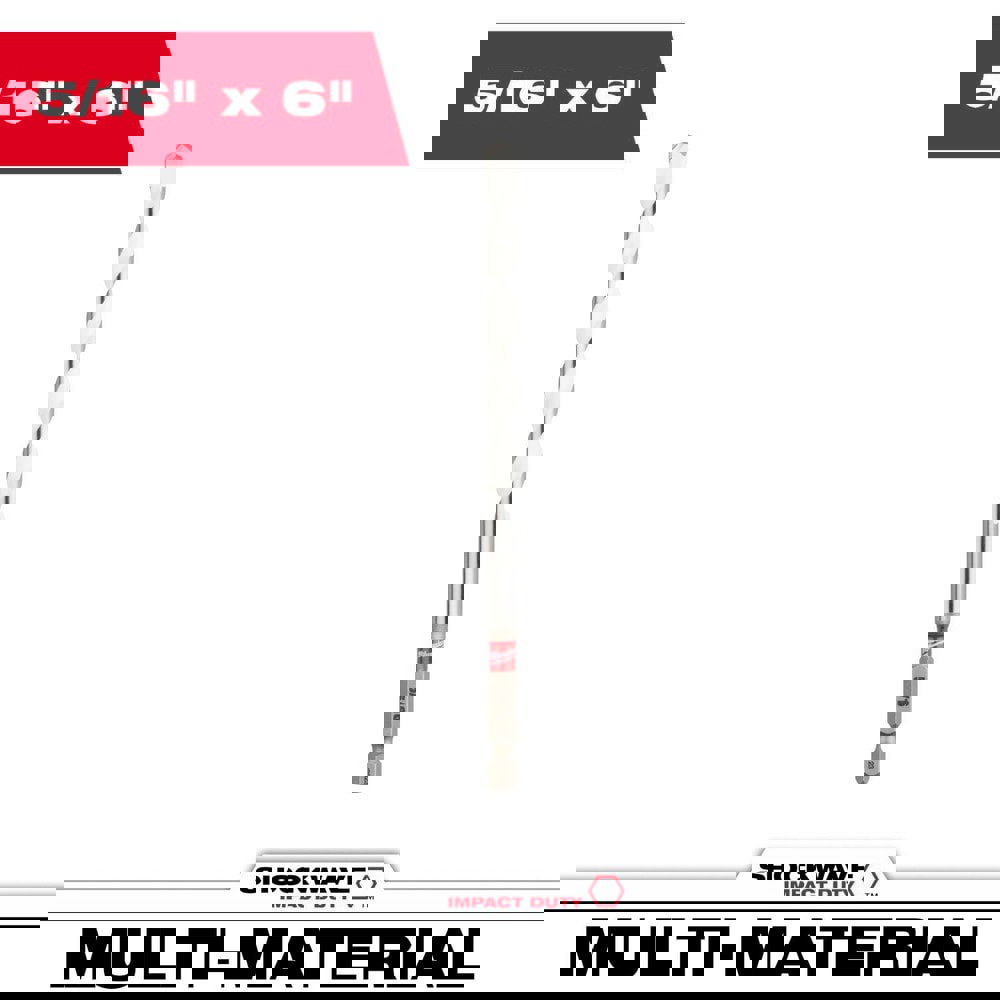Rotary Drill/Hammer Drill Bits; Drill Bit Size (Inch): 5/16 ; Shank Type: Hex ; Drill Bit Material: Carbide-Tipped ; Shank Diameter (Inch): 1/4 ; Flute Length (Inch): 4 ; Overall Length (Inch): 6
